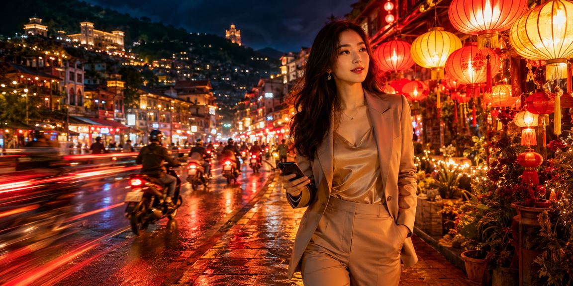 Người dùng tải ứng dụng xso66 tại chợ đêm Sapa để truy cập nền tảng dễ dàng hơn